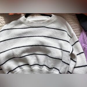 Striped White and Black Women's Sweater
